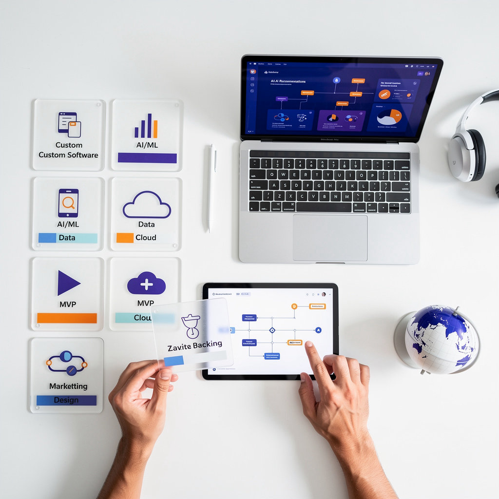 KONZE professional team collaborating on custom IT solutions and AI services for education and immigration businesses